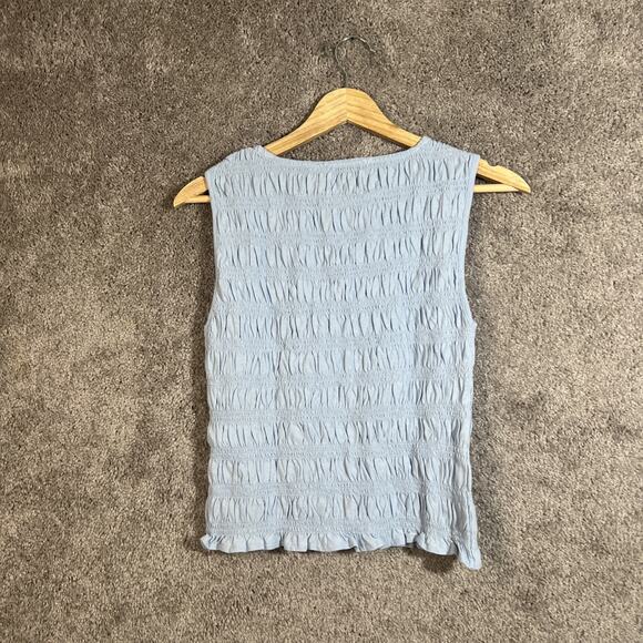 Madewell Womens XS Light Blue Smocked Sleeveless Tank Top Linen Blend Blouse - Picture 2 of 10